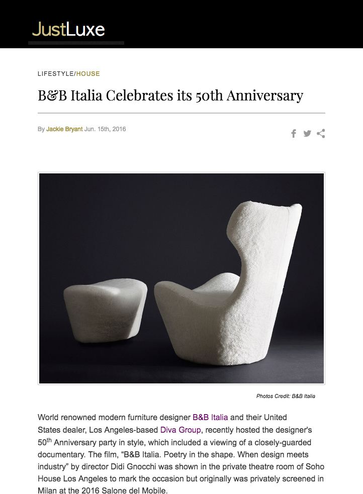 B&B Italia Celebrates Its 50th Anniversary – DIVA Furniture Seattle – B ...